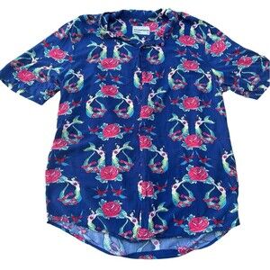 4th Dimension‎ Hey There Sailor Shirt Mens Small Button Up Pin Up Mermaid Roses